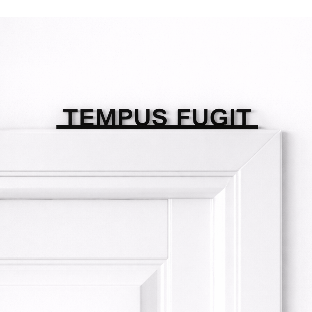Tempus Fugit door topper sign – Latin quote home decor, 3D printed in Switzerland